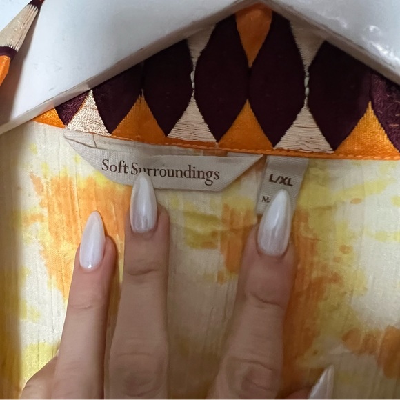 Soft Surroundings Yellow Orange Tie-Dye Embroidered Long Kimono Size L/XL - Picture 3 of 6